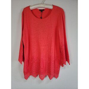 Adrianna Papell Womens Sugar Coral Gauzy Crepe Crochet Trim Top Size Medium New